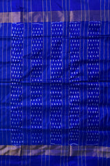Light Blue Pochampally Ikat Saree with Thick Blue Border and Pallu