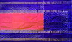 Light Pink Pochampally Ikat Saree with Thick Blue Border and Pallu