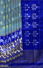 Sky Blue Pochampally Ikat Saree with Blue Border and Pallu