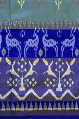 Sky Blue Pochampally Ikat Saree with Blue Border and Pallu