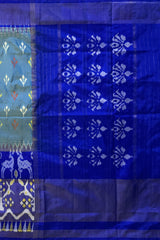 Sky Blue Pochampally Ikat Saree with Blue Border and Pallu
