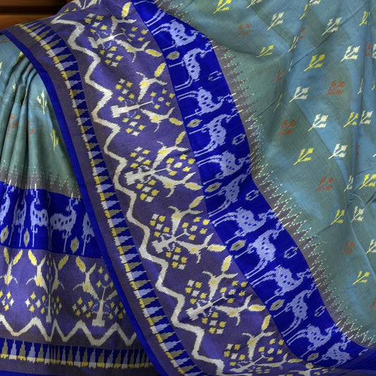 Sky Blue Pochampally Ikat Saree with Blue Border and Pallu