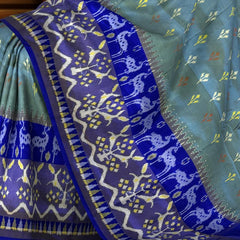 Sky Blue Pochampally Ikat Saree with Blue Border and Pallu