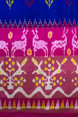 Blue Pochampally Ikat Saree with Pink Border and Pallu