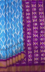 Sky Blue Pochampally Ikat Saree with Purple Border and Pallu