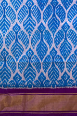 Sky Blue Pochampally Ikat Saree with Purple Border and Pallu