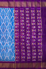 Sky Blue Pochampally Ikat Saree with Purple Border and Pallu