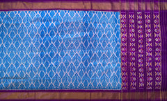 Sky Blue Pochampally Ikat Saree with Purple Border and Pallu