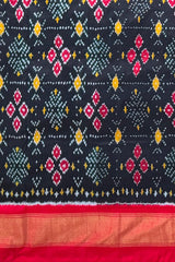 Black Pochampally Ikat Saree with Red Border and Pallu