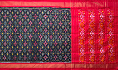 Black Pochampally Ikat Saree with Red Border and Pallu