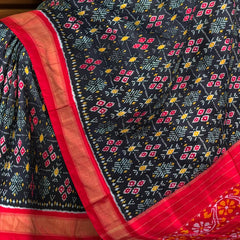 Black Pochampally Ikat Saree with Red Border and Pallu