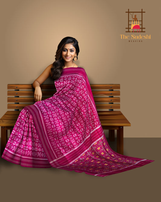 Pink Pochampally Ikat Saree with Pink Border and Pallu