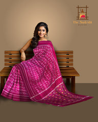 Pink Pochampally Ikat Saree with Pink Border and Pallu