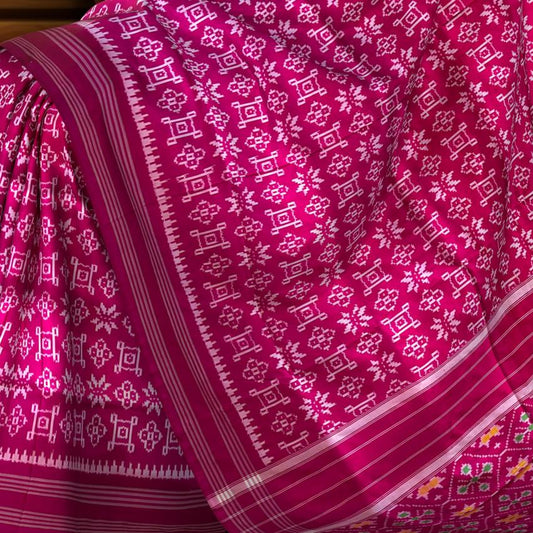Pink Pochampally Ikat Saree with Pink Border and Pallu