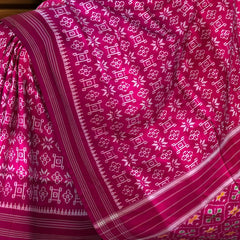 Pink Pochampally Ikat Saree with Pink Border and Pallu