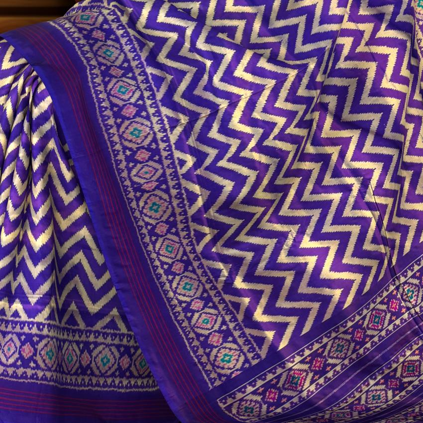 Purple Pochampally Ikat Saree with Matching Purple Border and Pallu