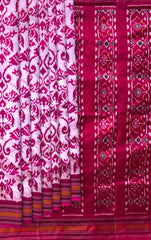 Baby Pink Pochampally Ikat Saree with Pink Border and Pallu