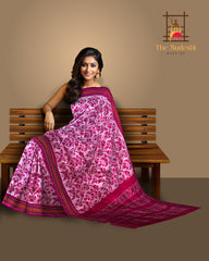 Baby Pink Pochampally Ikat Saree with Pink Border and Pallu