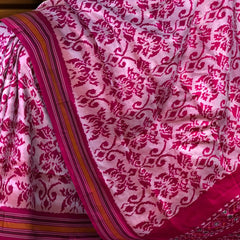 Baby Pink Pochampally Ikat Saree with Pink Border and Pallu