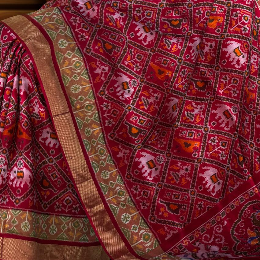 Red Pochampally Ikat Saree with Matching Red Border and Pallu