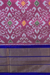 Onion Pink Pochampally Ikat Saree with Blue Border and Pallu