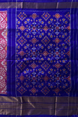 Onion Pink Pochampally Ikat Saree with Blue Border and Pallu