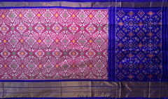 Onion Pink Pochampally Ikat Saree with Blue Border and Pallu