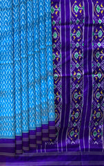 Sky Blue Pochampally Ikat Saree with Blue Border and Pallu