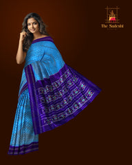 Sky Blue Pochampally Ikat Saree with Blue Border and Pallu