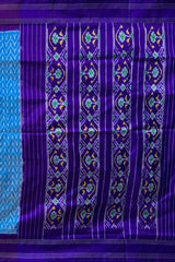 Sky Blue Pochampally Ikat Saree with Blue Border and Pallu