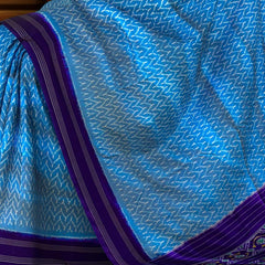 Sky Blue Pochampally Ikat Saree with Blue Border and Pallu