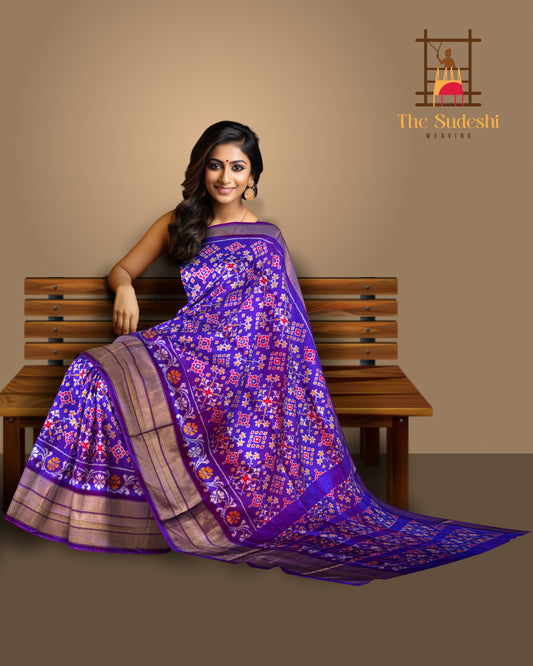 Purple Pochampally Ikat Saree with Matching Purple Border and Pallu