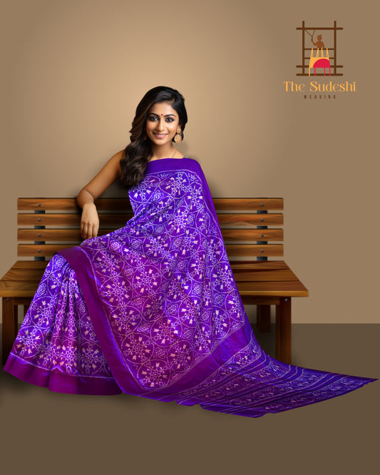 Purple Pochampally Ikat Saree with Matching Purple Border and Pallu