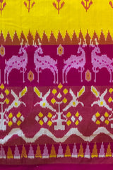 Yellow Pochampally Ikat Saree with Pink Border and Pallu