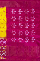 Yellow Pochampally Ikat Saree with Pink Border and Pallu