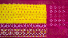 Yellow Pochampally Ikat Saree with Pink Border and Pallu