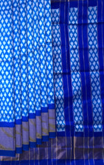 Blue Pochampally Ikat Saree with Thick Blue Border and Pallu