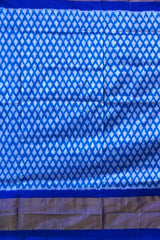 Blue Pochampally Ikat Saree with Thick Blue Border and Pallu