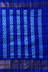 Blue Pochampally Ikat Saree with Thick Blue Border and Pallu