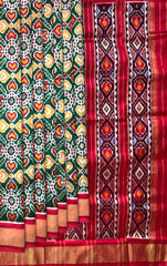 Green Pochampally Ikat Saree with Red Border and Pallu