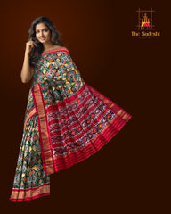 Green Pochampally Ikat Saree with Red Border and Pallu