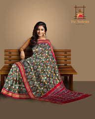 Green Pochampally Ikat Saree with Red Border and Pallu