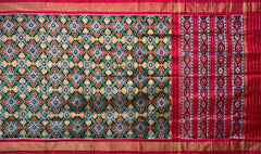 Green Pochampally Ikat Saree with Red Border and Pallu