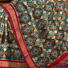 Green Pochampally Ikat Saree with Red Border and Pallu