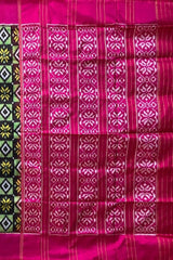Black Pochampally Ikat Saree with Pink Border and Pallu