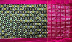 Black Pochampally Ikat Saree with Pink Border and Pallu