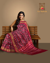 Maroon Pochampally Ikat Saree with Red Border and Pallu