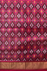 Maroon Pochampally Ikat Saree with Red Border and Pallu