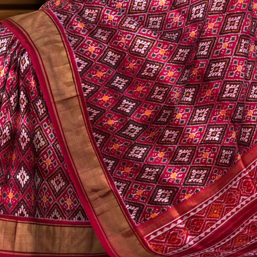 Maroon Pochampally Ikat Saree with Red Border and Pallu