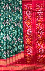 Green Pochampally Ikat Saree with Red Border and Pallu